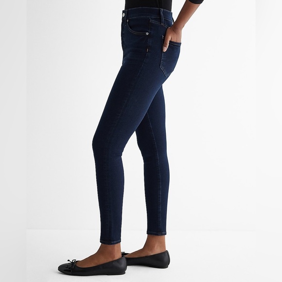 Express High Waisted Dark Wash Skinny Jeans - Picture 2 of 4